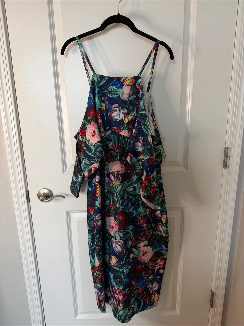 Alexia Admor Navy Floral Cold-Shoulder Midi Dress